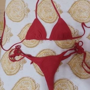 Frankies ribbed thong string bikini bottom